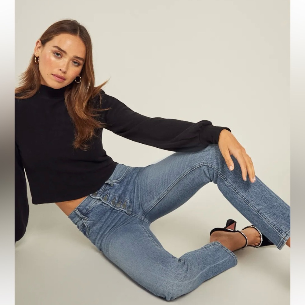 NWT Reformation Liza High Rise Exposed Button Fly Straight Jeans In Malta Sz 23
